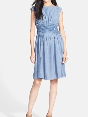 kate spade New York Blaire Chambray Smocked Fit & Flare Dress 6